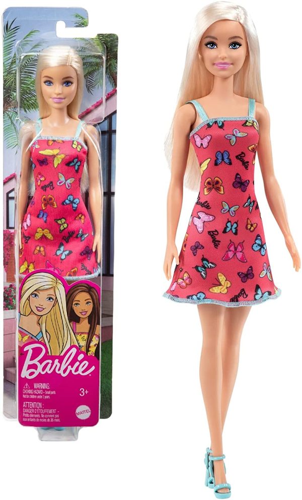 عروسک باربی مدل موی بلوند با پیرهن پروانه ای کد HBV05 Barbie