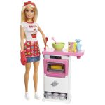 عروسک باربی مدل آشپز نانوایی با ست بازی فر و لوازم جانبی کد FHP57 Barbie
