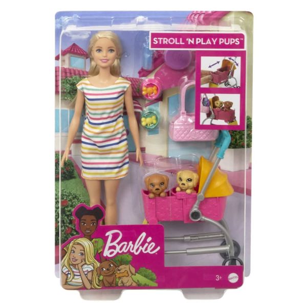 عروسک باربی مدل قدم زدن با پاپی همراه کالسکه کد GHV92 Barbie