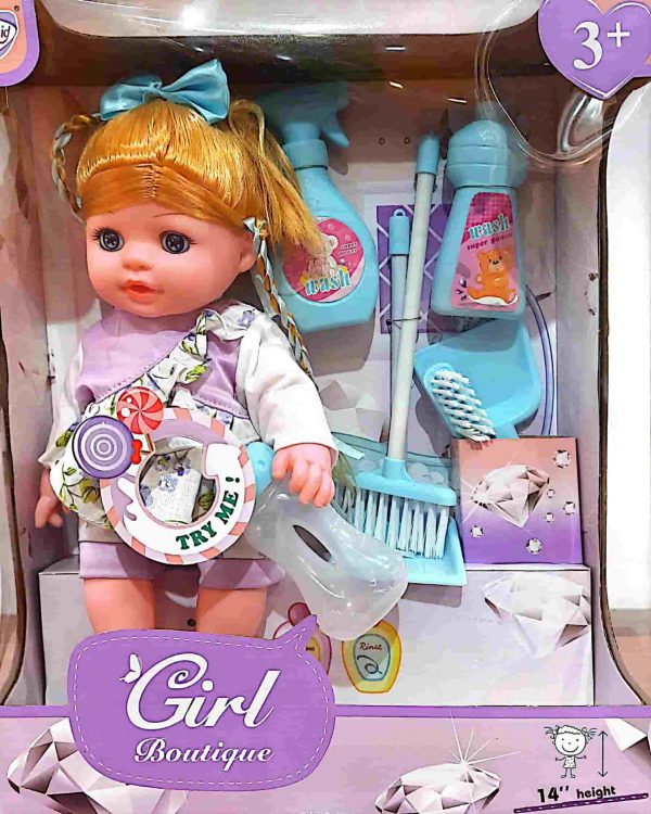 عروسک دخترانه به همراه وسایل نظافتی کد 171406